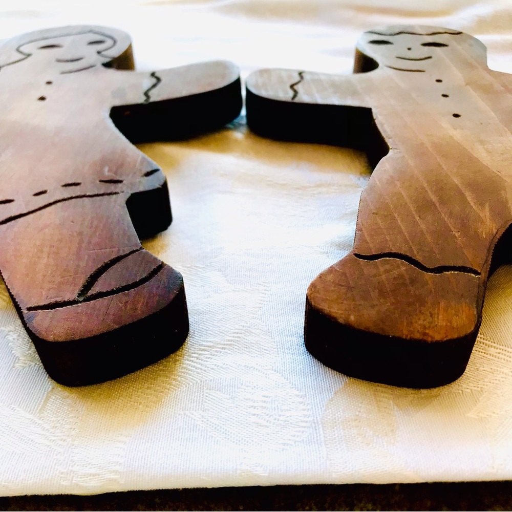 Adorable gingerbread girl and boy wood carved handmade